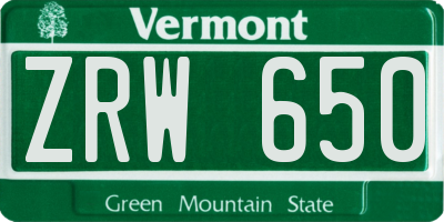 VT license plate ZRW650