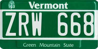 VT license plate ZRW668