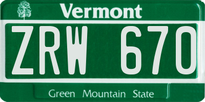 VT license plate ZRW670