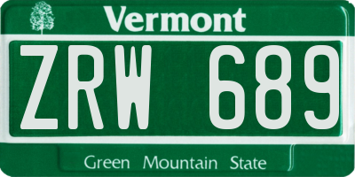 VT license plate ZRW689
