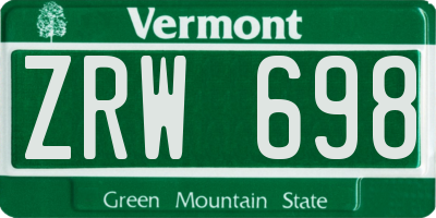 VT license plate ZRW698