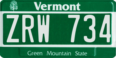 VT license plate ZRW734