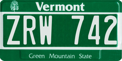 VT license plate ZRW742