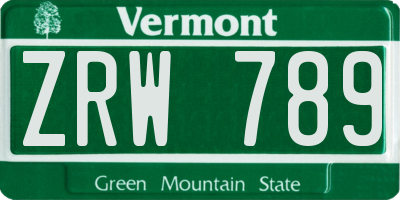 VT license plate ZRW789