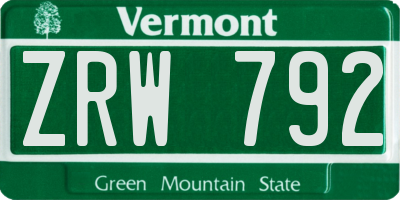 VT license plate ZRW792
