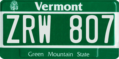 VT license plate ZRW807