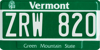 VT license plate ZRW820