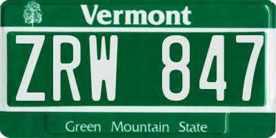 VT license plate ZRW847