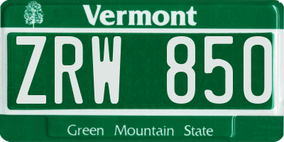 VT license plate ZRW850