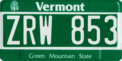 VT license plate ZRW853