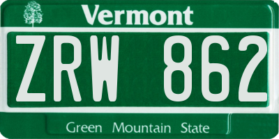 VT license plate ZRW862