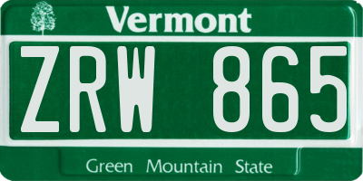 VT license plate ZRW865