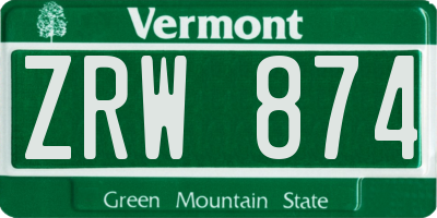VT license plate ZRW874