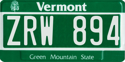 VT license plate ZRW894