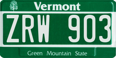 VT license plate ZRW903