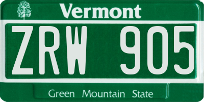 VT license plate ZRW905