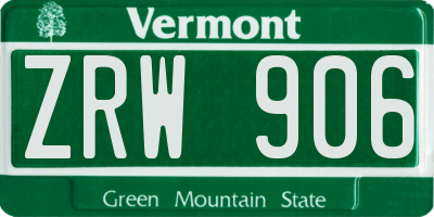 VT license plate ZRW906