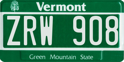 VT license plate ZRW908