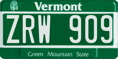VT license plate ZRW909
