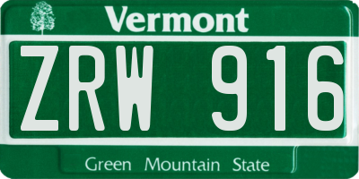 VT license plate ZRW916