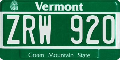 VT license plate ZRW920