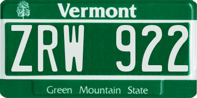 VT license plate ZRW922