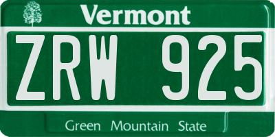 VT license plate ZRW925