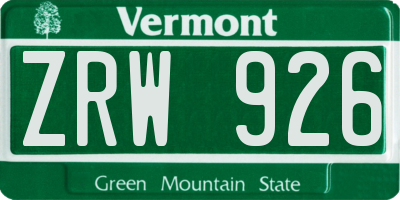 VT license plate ZRW926