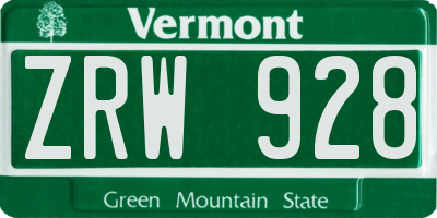 VT license plate ZRW928