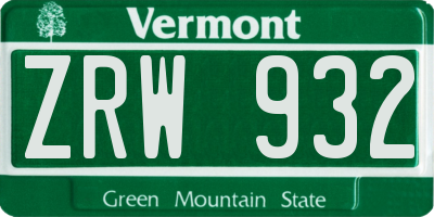 VT license plate ZRW932
