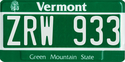 VT license plate ZRW933