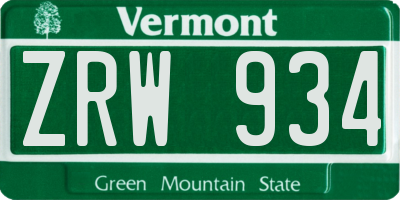 VT license plate ZRW934