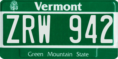 VT license plate ZRW942