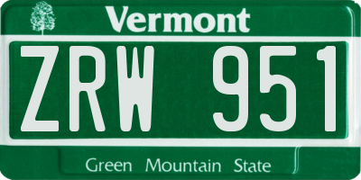 VT license plate ZRW951