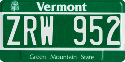 VT license plate ZRW952