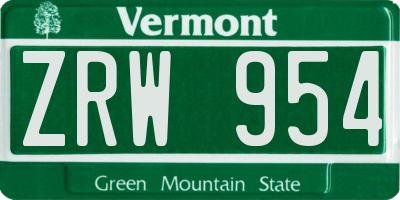 VT license plate ZRW954