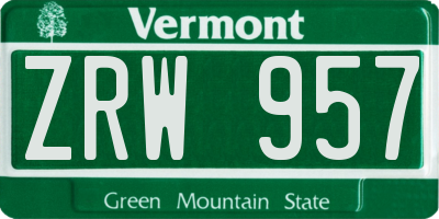 VT license plate ZRW957