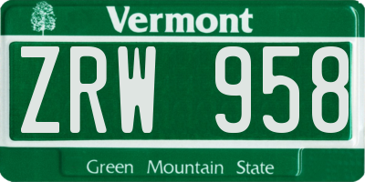 VT license plate ZRW958