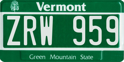 VT license plate ZRW959