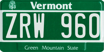 VT license plate ZRW960