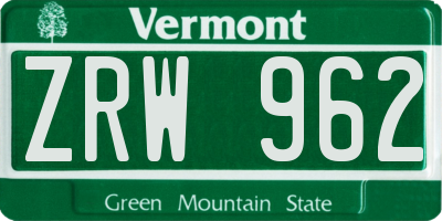 VT license plate ZRW962