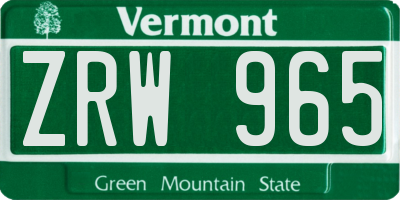 VT license plate ZRW965