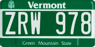 VT license plate ZRW978