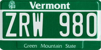 VT license plate ZRW980