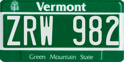 VT license plate ZRW982