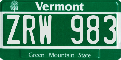VT license plate ZRW983