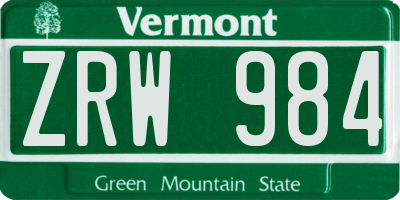 VT license plate ZRW984