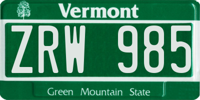 VT license plate ZRW985