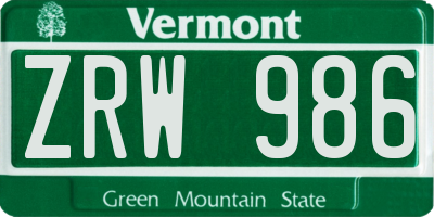 VT license plate ZRW986