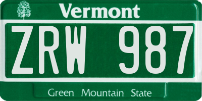 VT license plate ZRW987